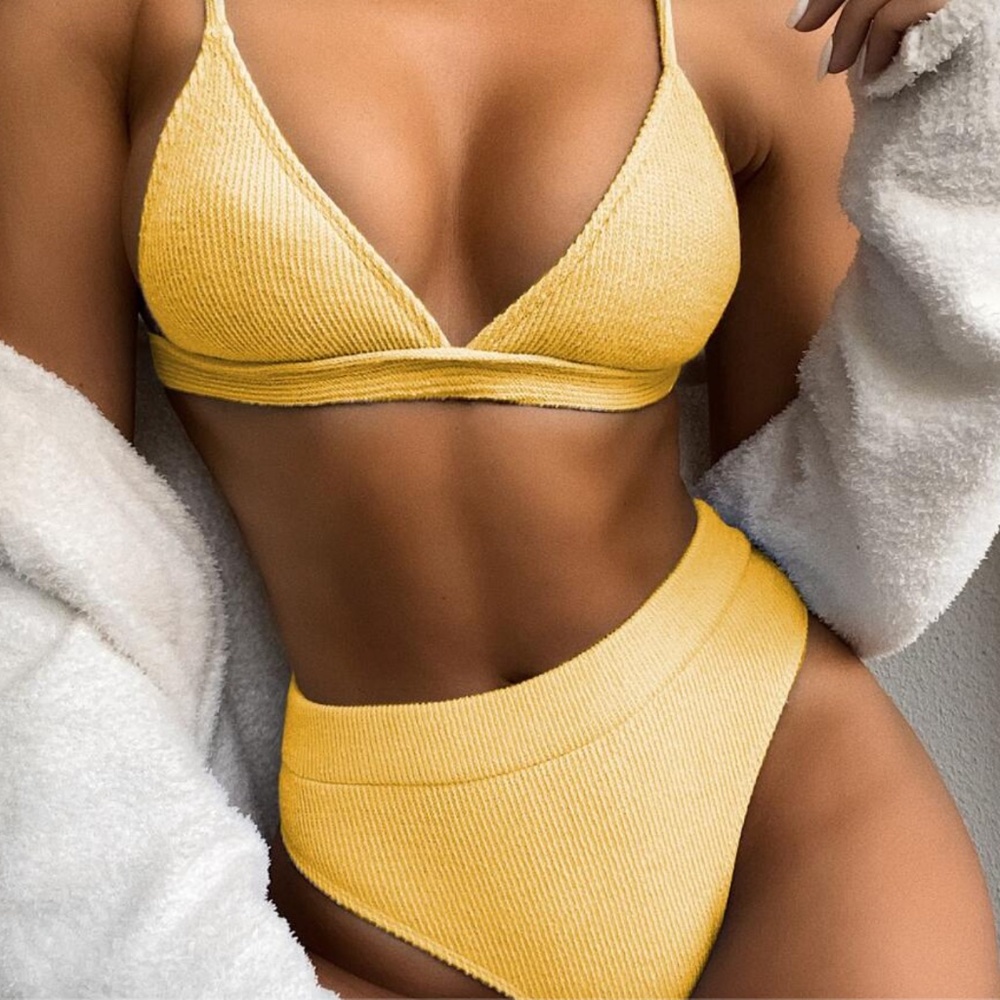 Shein Ribbed Triangle High Waisted Bikini Swimsuit